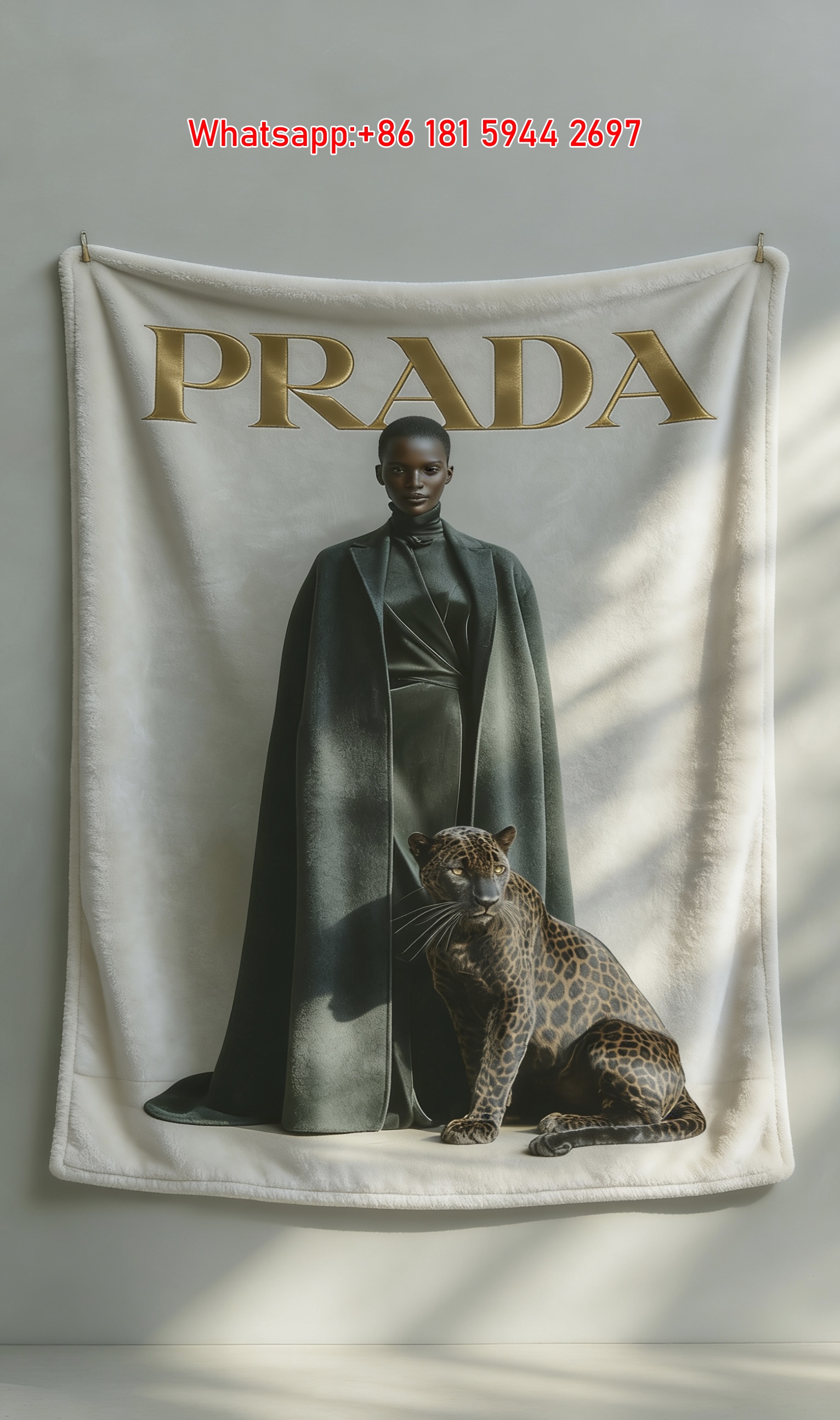 Prada Iconic Leopard Print Flannel Sofa Throw Blanket Luxury Dark Green Premium Soft Wall Hanging Decor Blanket IMG_2824
